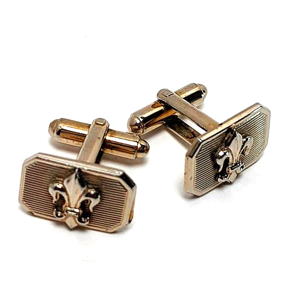 Gold fleur de lis vintage cufflinks - Picture 2 of 4
